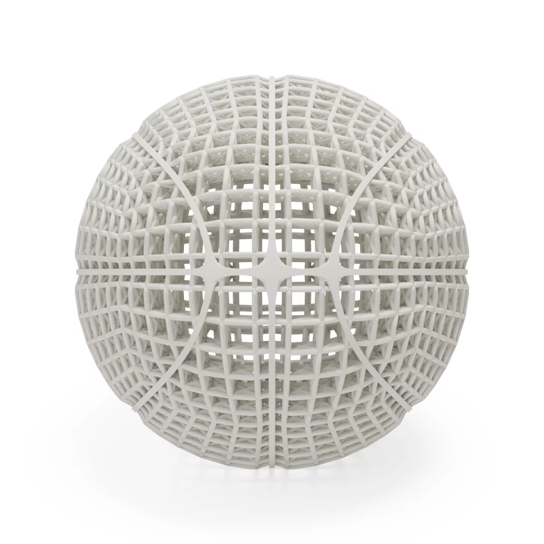 Quad lattice basketball variant, square truss structure, catalog render on white background