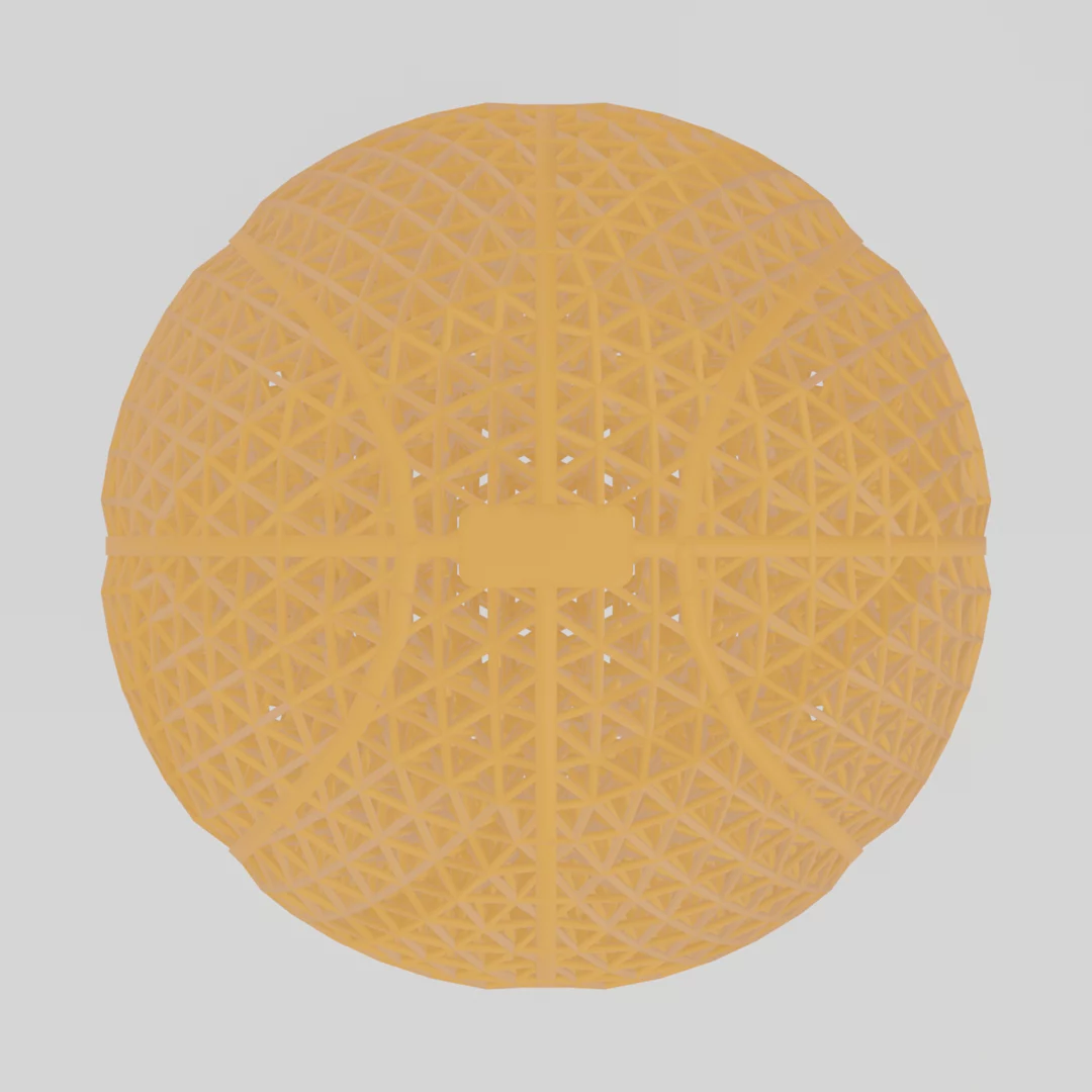 Tri lattice basketball variant in orange, triangular truss with stitch bands