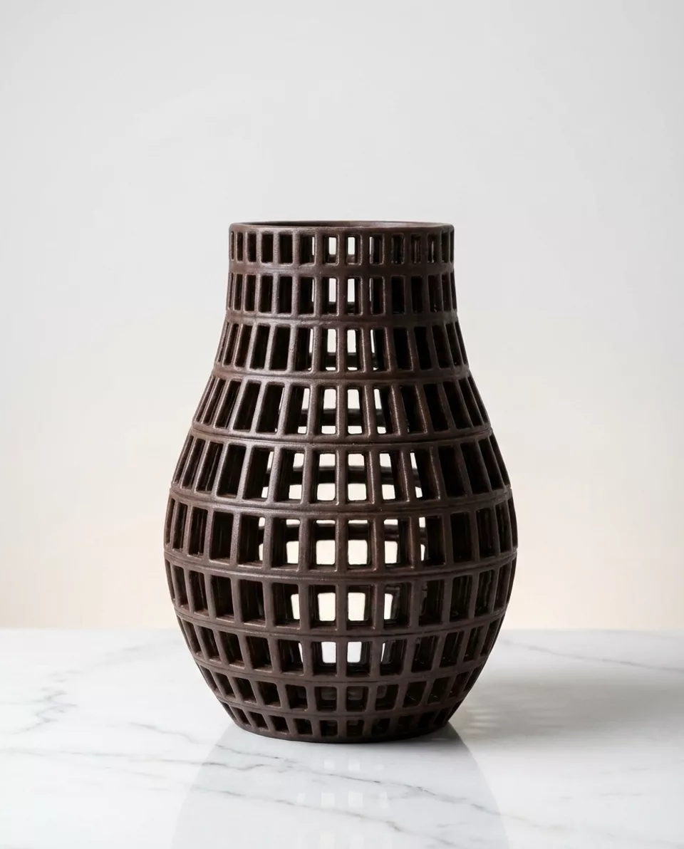 NITE Grid — brown lattice craft lamp, 3D-printed