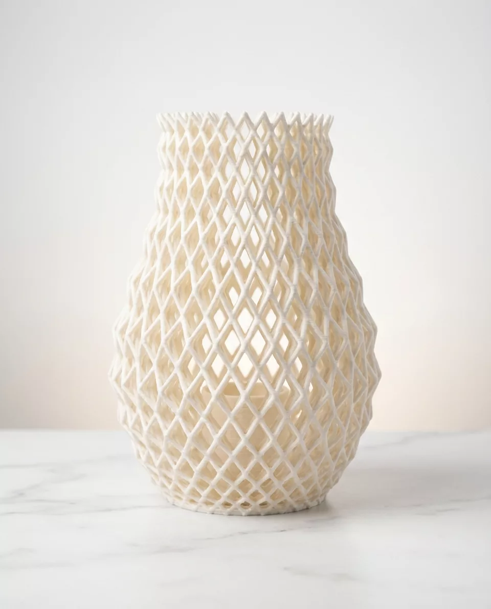 NITE Prism — ivory diamond-weave craft lamp, 3D-printed